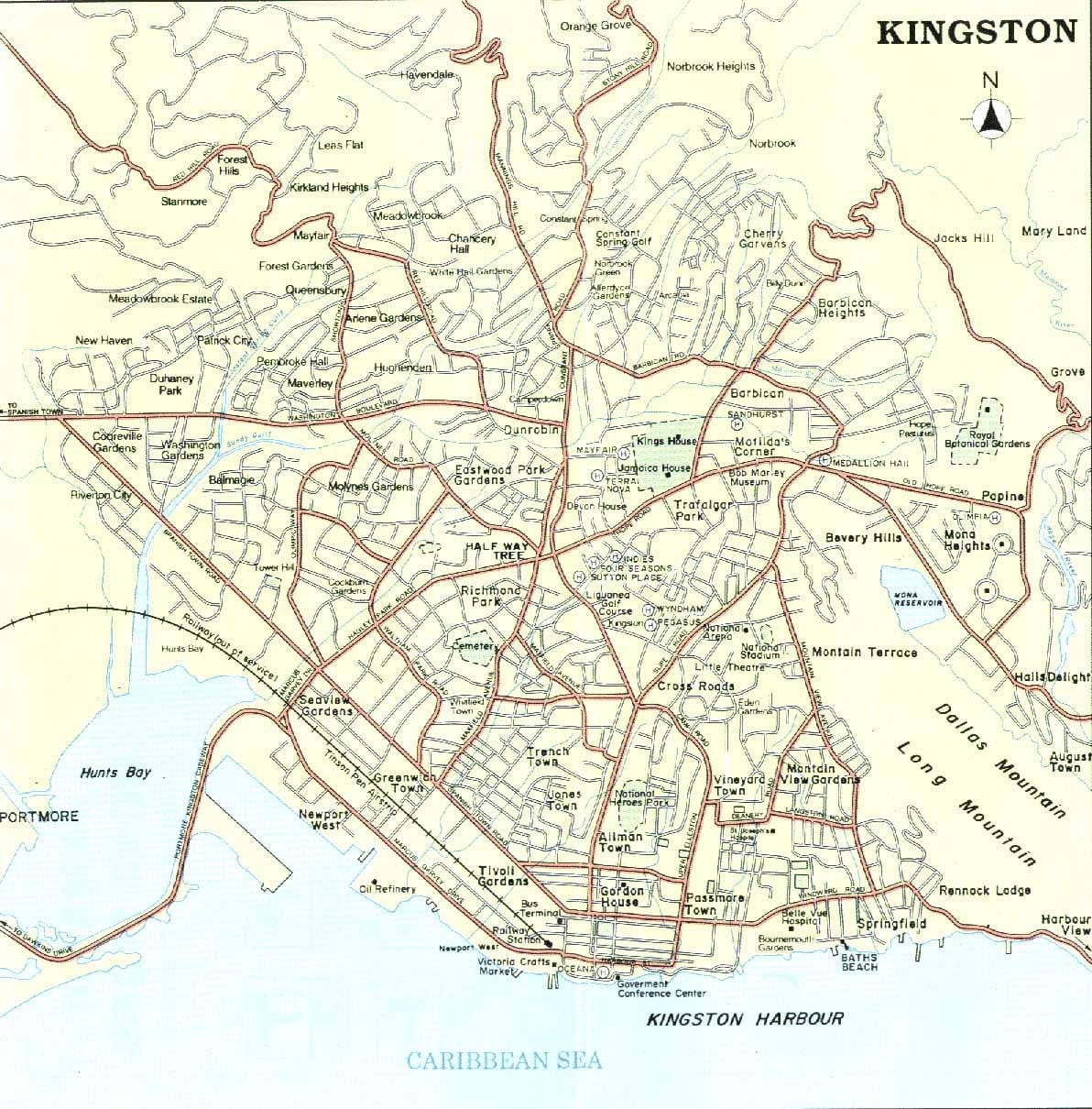 რუკა kingston იამაიკის უბნების