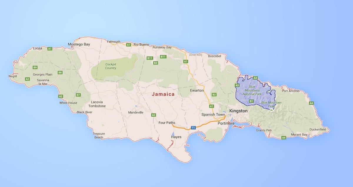 რუკა ცისფერი მთები jamaica