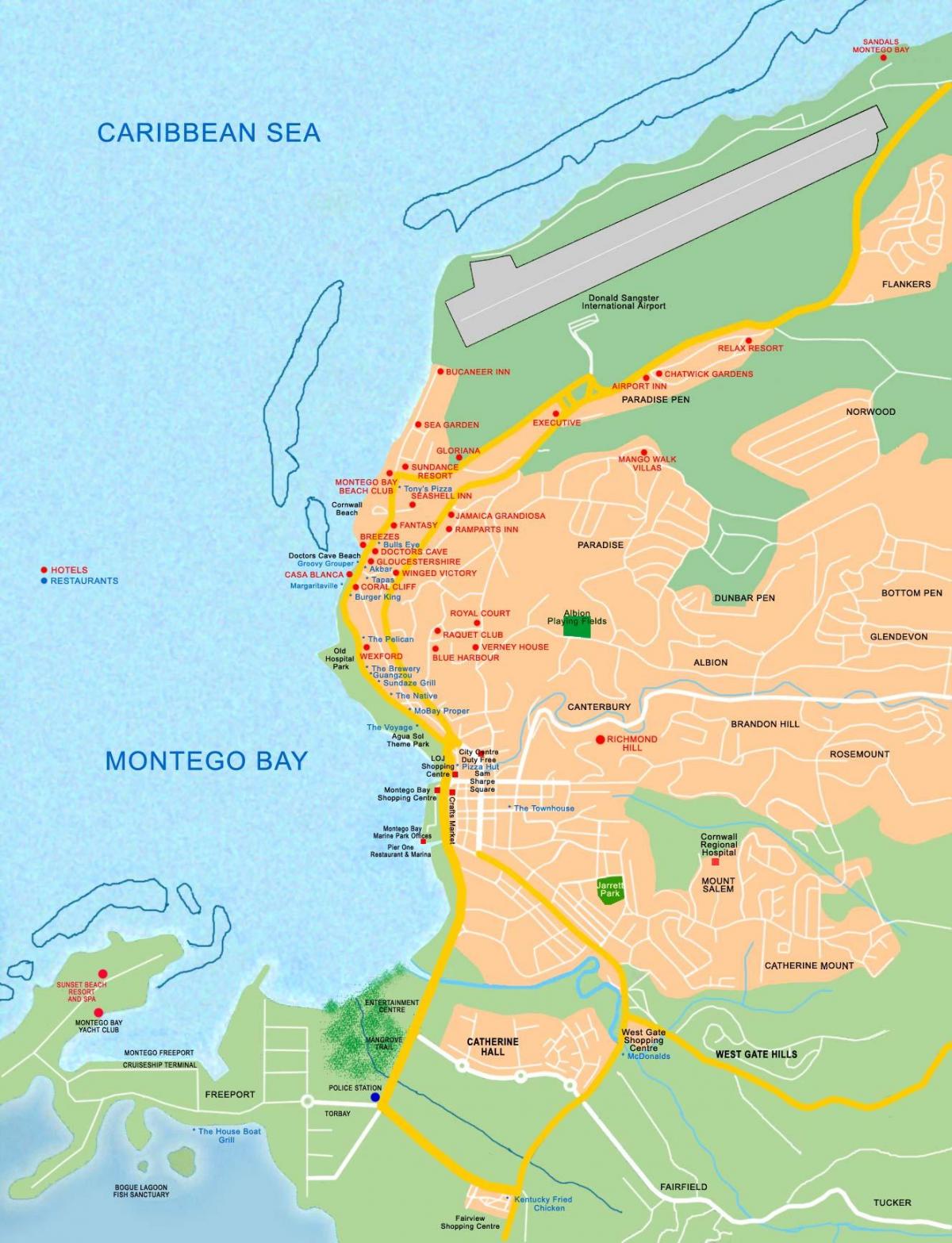 montego bay იამაიკის რუკაზე