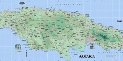 ფიზიკური რუკა იამაიკის აჩვენებს მთები